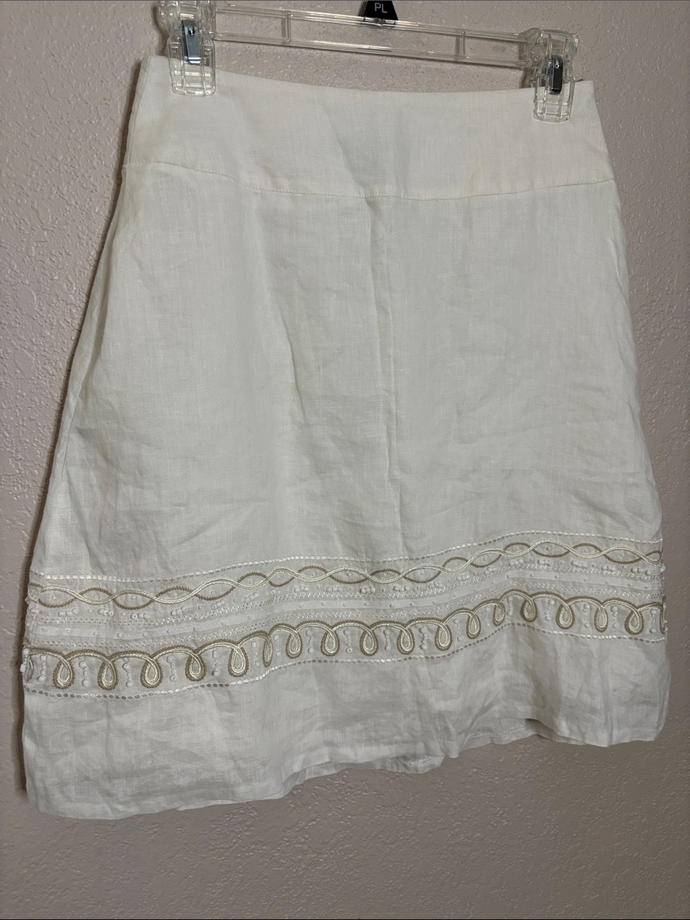Ann Taylor Linen skirt embroidered trim white size 2